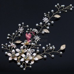 Tiara Ti029DD Aurie pentru mirese cu crystale si perle + 4 agrafe